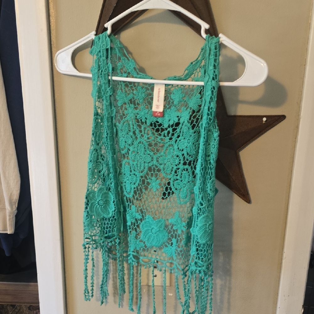 Crochet Fringe Tank Top - Teal Medium Never Worn